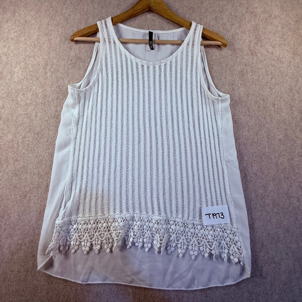 Love Culture Ivory Crochet Lace Sleeveless Top High Low Hem Boho Blouse Womens